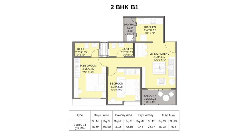 Kohinoor-Abhimaan-Floor-Plan-2-BHK-B1-638-Sqft