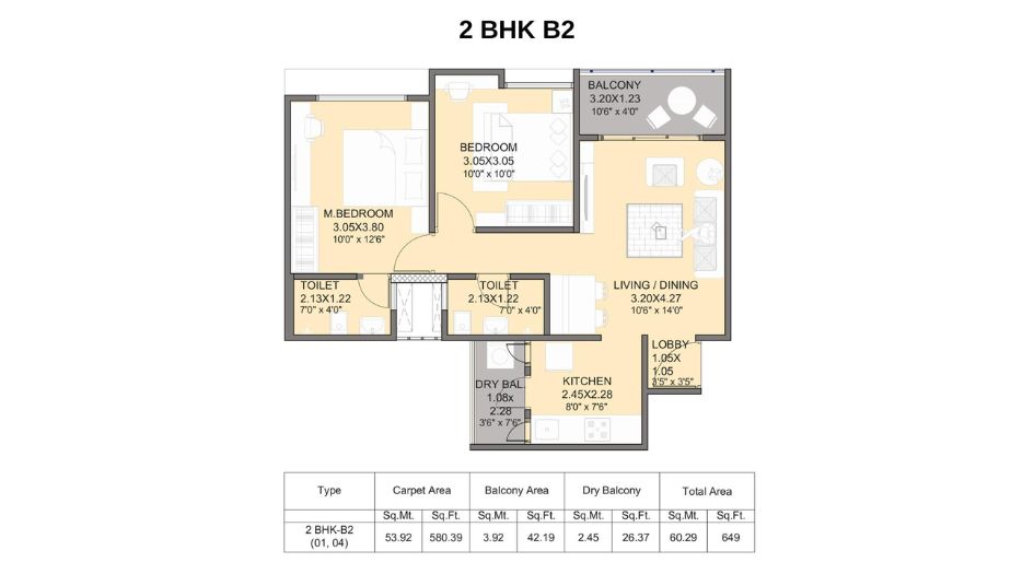 Kohinoor-Abhimaan-Floor-Plan-2-BHK-B2-649-Sqft