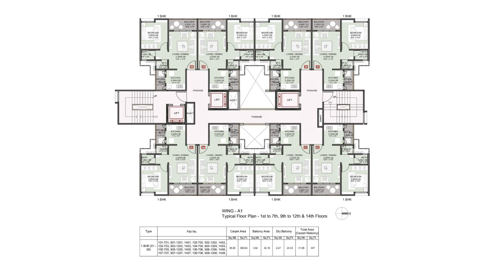 Kohinoor-Abhimaan-Floor-Plan-Typical-Wing-A1-1st-to-7th-9th-to-12th-&-14th-Floors