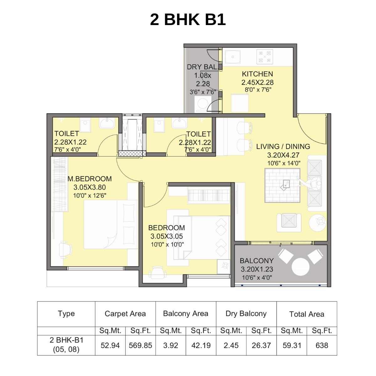 Kohinoor-Abhimaan-Floor-Plan-2-BHK-B1-638-Sqft