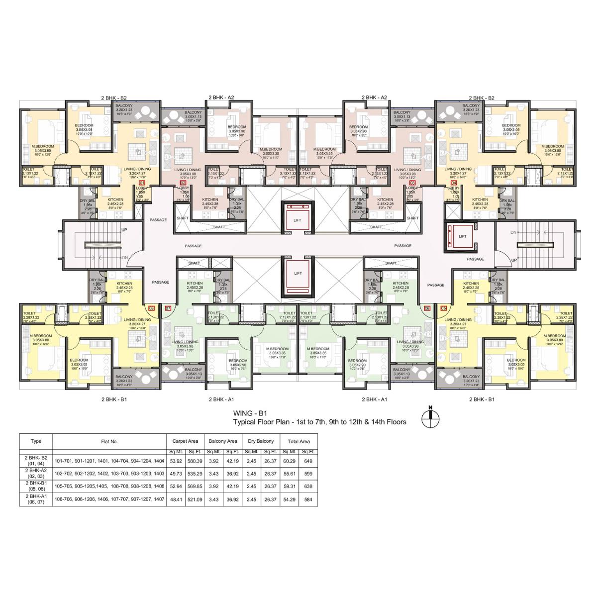 Kohinoor-Abhimaan-Floor-Plan-Typical-Wing-B1-1st-to-7th-9th-to-12th-&-14th-Floors