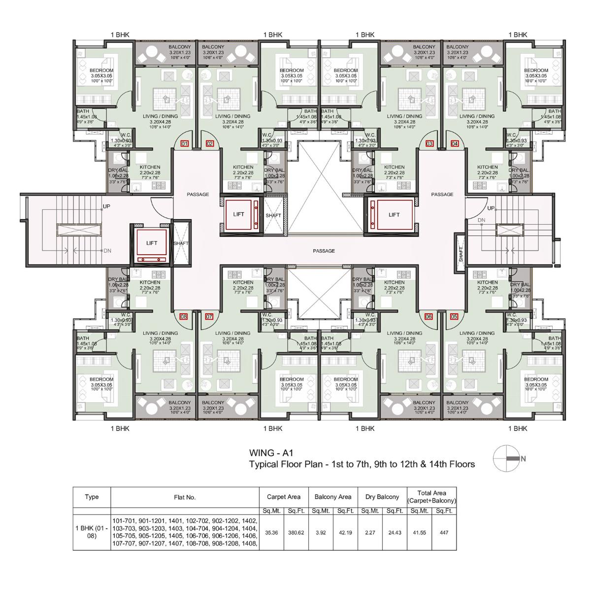 Kohinoor-Abhimaan-Floor-Plan-Typical-Wing-A1-1st-to-7th-9th-to-12th-&-14th-Floors