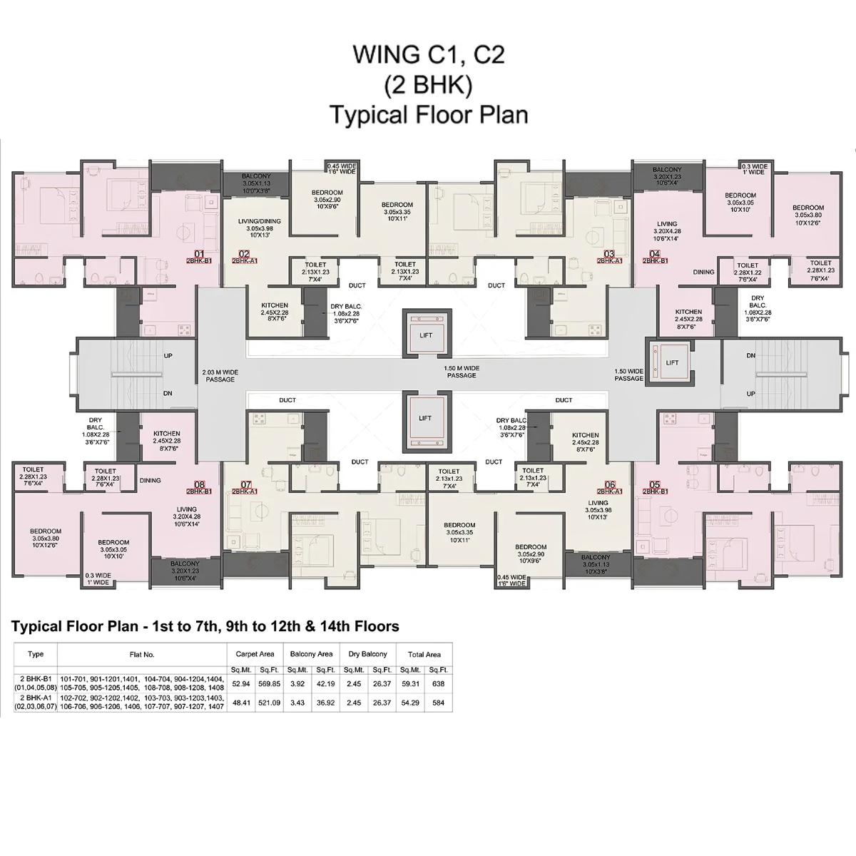 Kohinoor-Abhimaan-Typical-Floor-Plan-Wing-C1-C2-1st-to-7th-9th-to-12th-&-14th-Floors